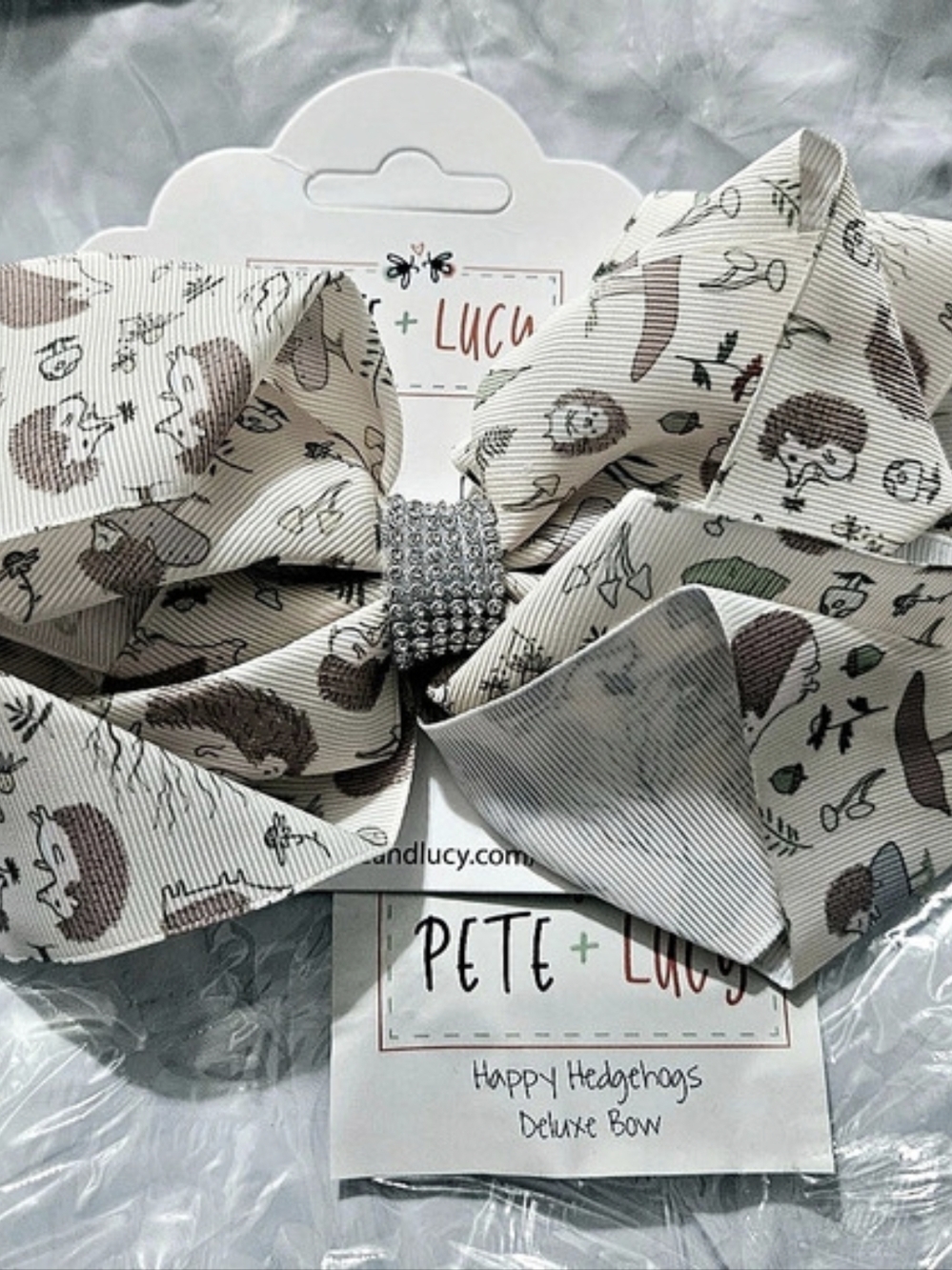 Pete + Lucy Happy Hedgehog Print Rhinestone Bow Hair Clip